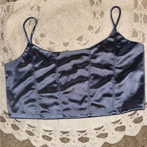 Elegant Brown & Blue Satin Women's Top - Picture 2 of 2